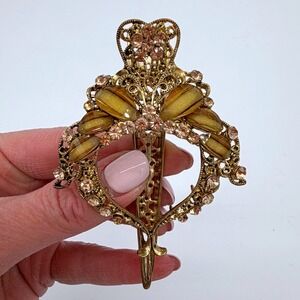Gold Rhinestone Hair Clip Vintage Style Ornate Bridal Prom Statement Baroque
